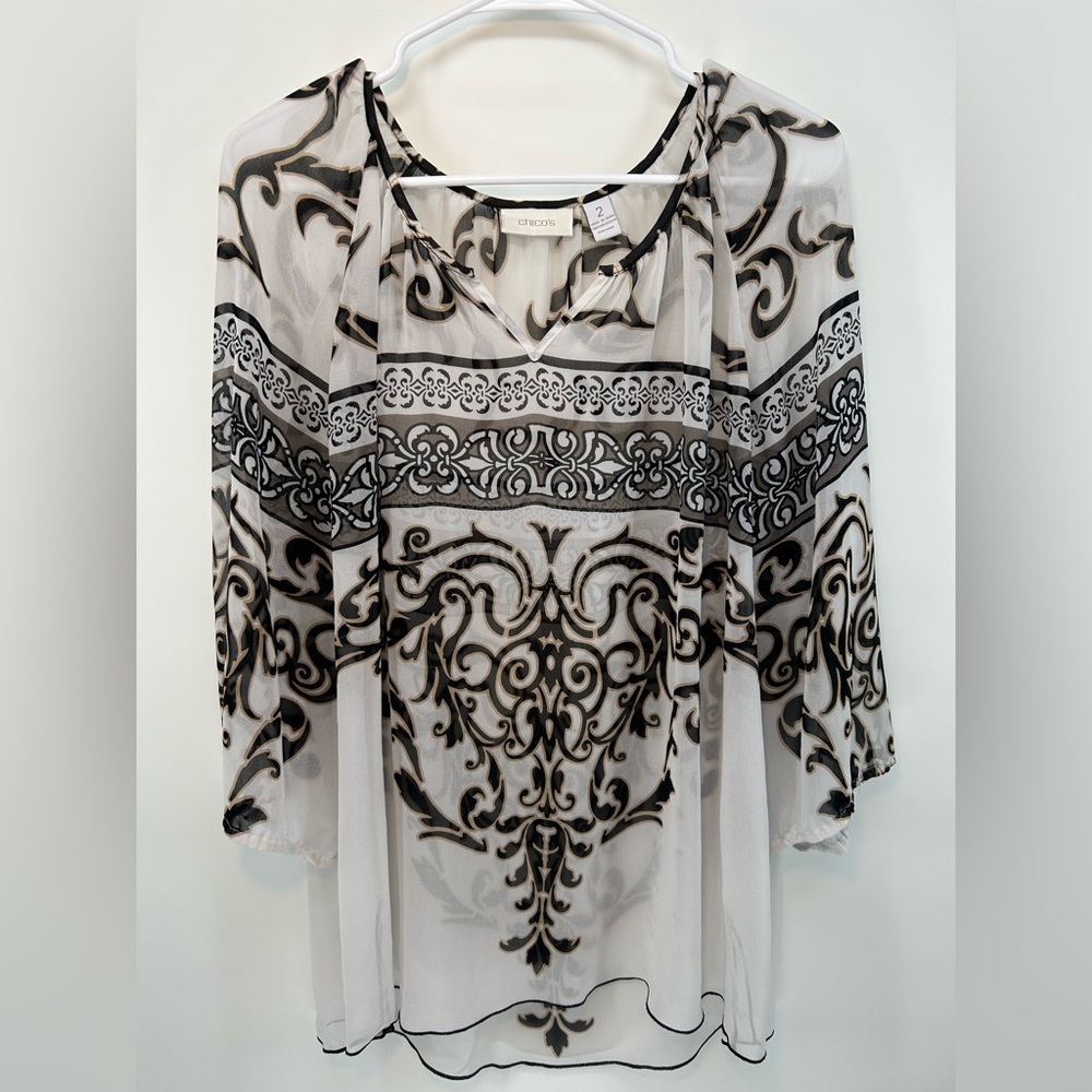 Chico's Elegant Black and Cream Blouse